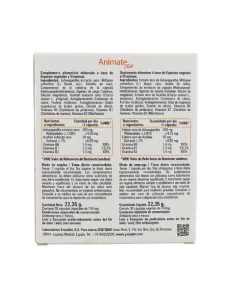 Anímate Ashwagandha y Azafrán Plus 30 cápsulas vegetales de 745mg Zentrum