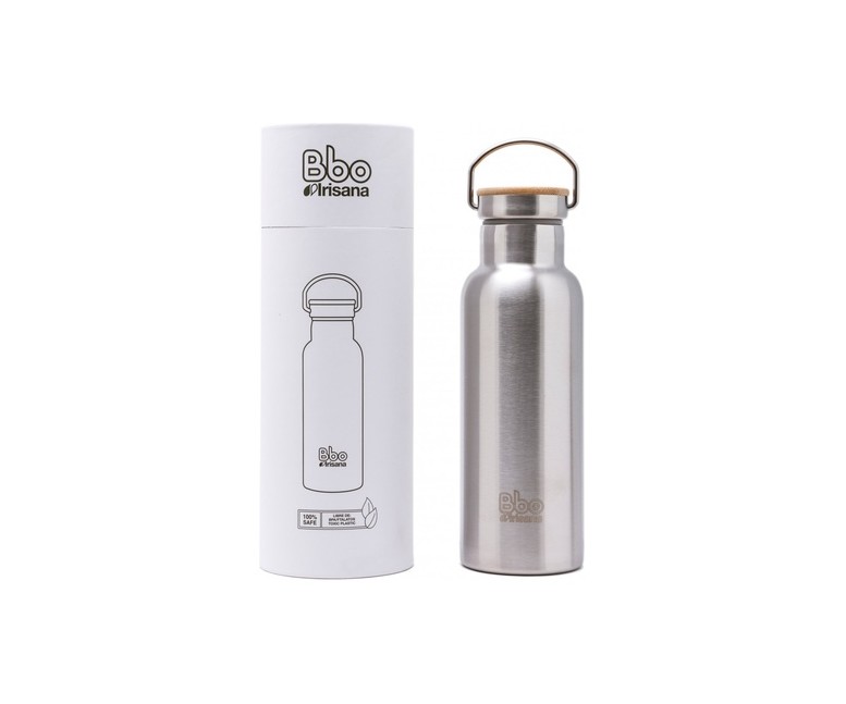 Termo acero inoxidable con tapón en bambú 500ml 1 unidad (Plata) Irisana