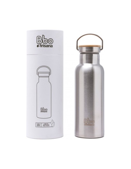 Termo acero inoxidable con tapón en bambú 500ml 1 unidad (Plata) Irisana