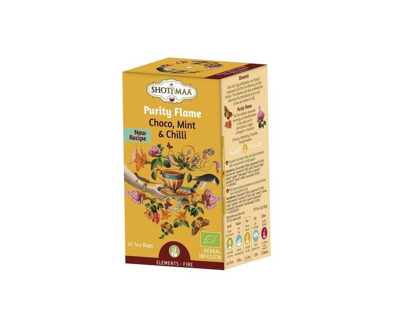 Té de hierbas ayurvédicas cáscara de cacao y guindilla - Purity Flame 16 bolsitas infusoras de 2g Haris Treasures