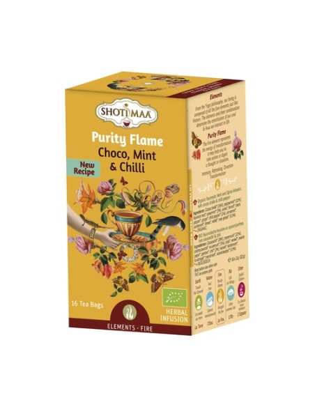 Té de hierbas ayurvédicas cáscara de cacao y guindilla - Purity Flame 16 bolsitas infusoras de 2g Haris Treasures