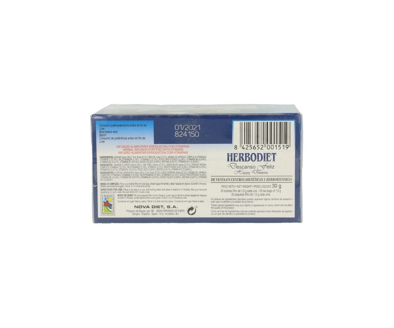 Herbodiet Infusiones Descanso Feliz 20 bolsitas infusoras Nova Diet