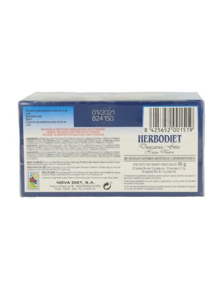 Herbodiet Infusiones Descanso Feliz 20 bolsitas infusoras Nova Diet