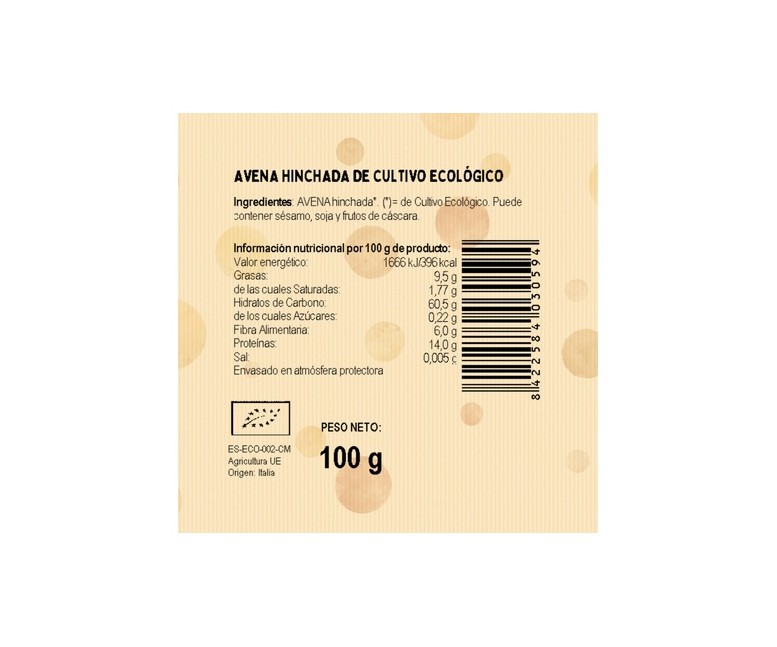 Avena Hinchada Bio 100 g El Granero Integral