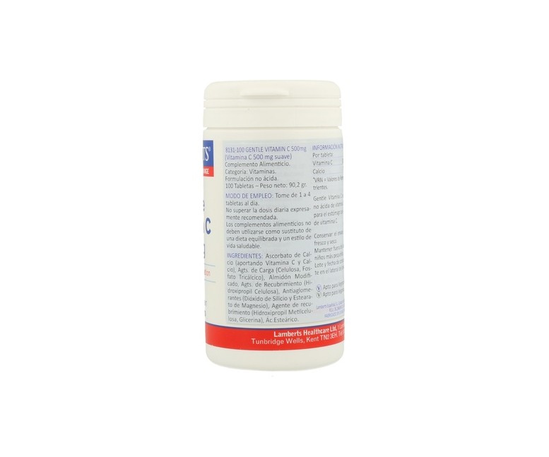 Vitamina C no ácida 100 tabletas de 500mg Lamberts