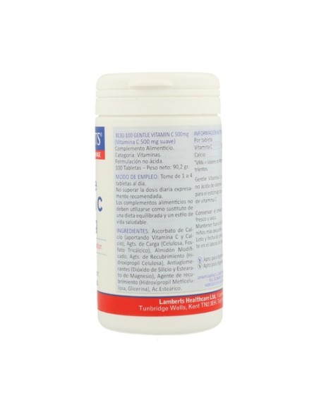 Vitamina C no ácida 100 tabletas de 500mg Lamberts