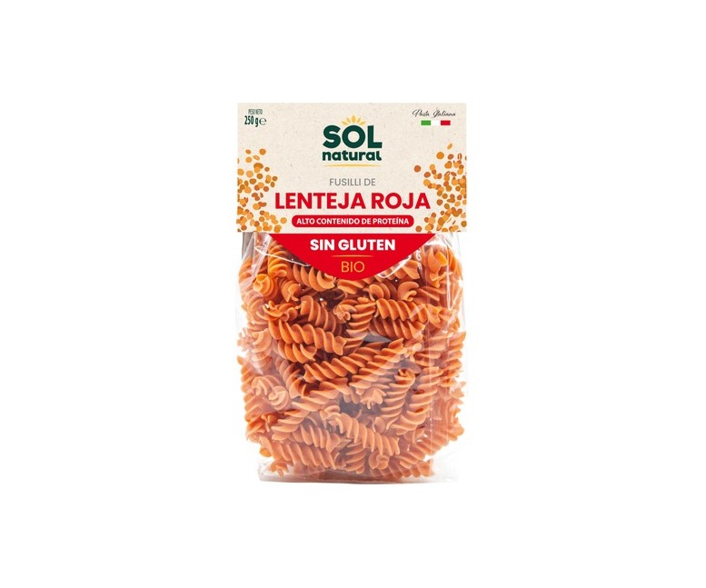 Fusilli de lenteja roja sin gluten Bio 300 g Sol Natural