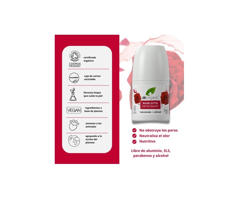 Desodorante Organico de rosa damascena 50 ml Dr. Organic