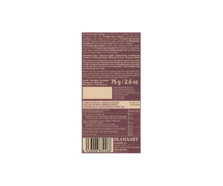 Chocolate negro Congo 82% Eco 75 g Blanxart