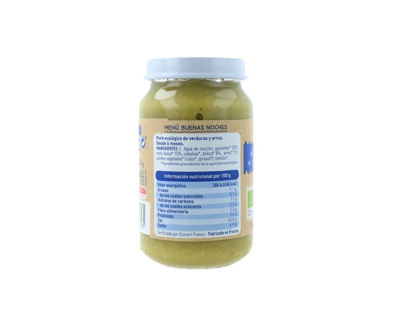Tarrito Buenas Noches Guisantes-Maiz-Arroz 6m+ 200 g (Guisante) Babybio