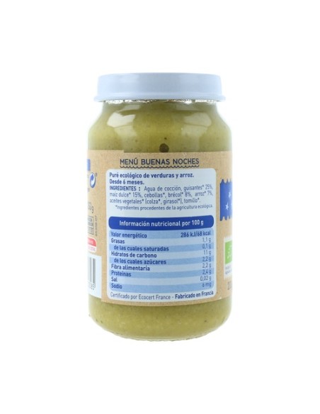 Tarrito Buenas Noches Guisantes-Maiz-Arroz 6m+ 200 g (Guisante) Babybio