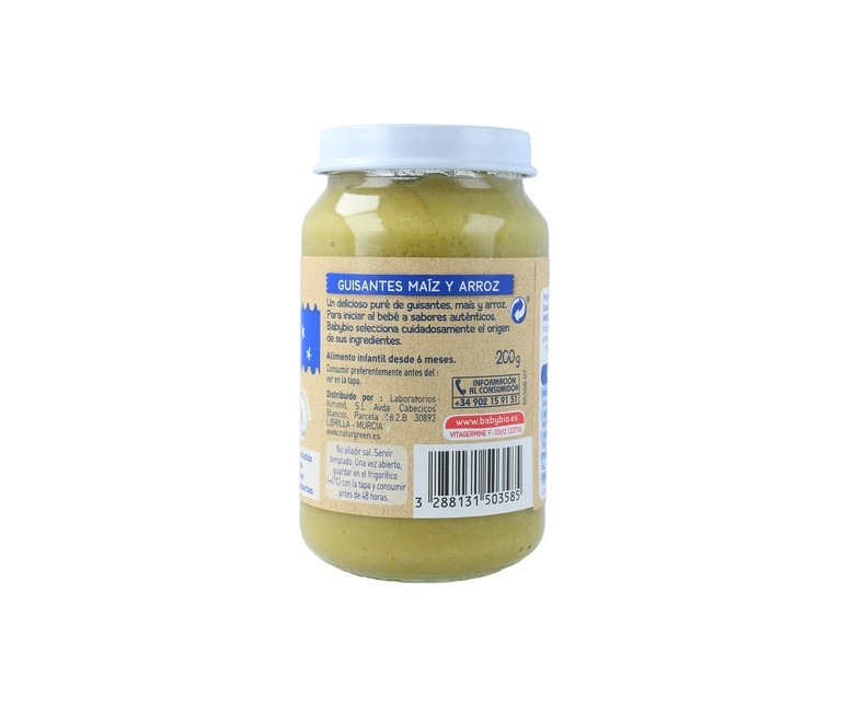 Tarrito Buenas Noches Guisantes-Maiz-Arroz 6m+ 200 g (Guisante) Babybio