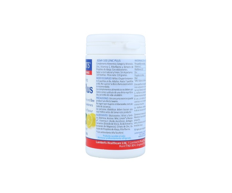 Zinc Plus 100 pastillas (Limón - Miel) Lamberts