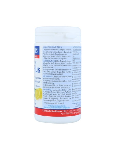 Zinc Plus 100 pastillas (Limón - Miel) Lamberts