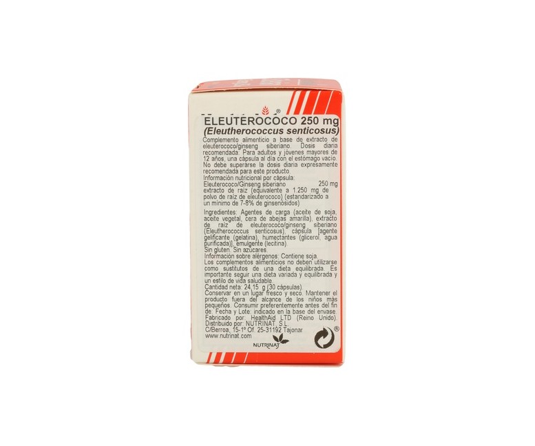 Eleuterococo Raíz (siberian ginseng) 30 cápsulas de 250mg Health aid