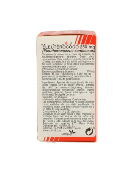 Eleuterococo Raíz (siberian ginseng) 30 cápsulas de 250mg Health aid