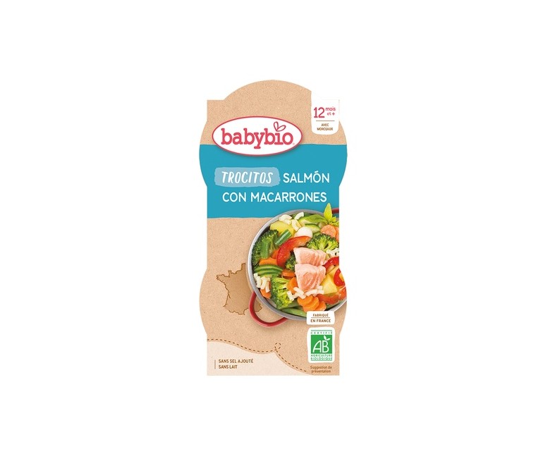 Tarrito de día trocitos salmón pasta 12m+ 2 unidades de 200 g Babybio
