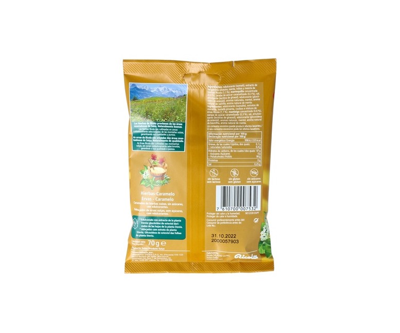 Caramelos Ricola Hierbas Suizas y Caramelo 70 g Ricola