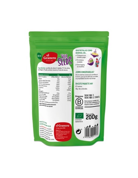 Vitaseeds semillas molidas de cáñamo peladas sin gluten Bio 200 g El Granero Integral