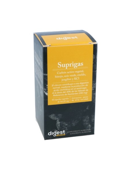 Suprigas (Carbón activo, hinojo, anís verde, eneldo, jengibre y KCI) 30 cápsulas vegetales Herbora