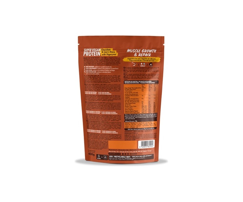 Super vegan protein choco & lion's mane 400 g de polvo (Chocolate) Iswari