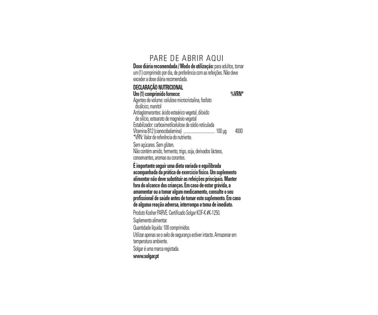 Vitamina B12 100 comprimidos de 100μg Solgar