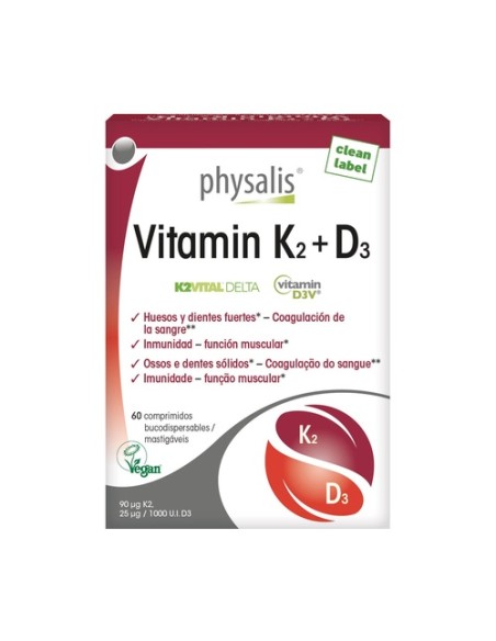 Vitamin K2 + D3 60 comprimidos masticables Physalis