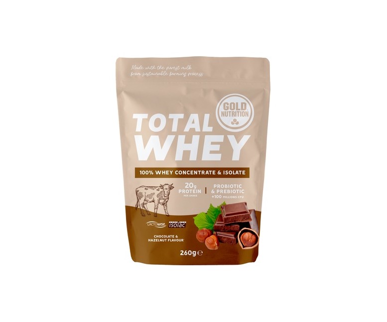 Total whey chocolate-avellana 260 g de polvo Gold Nutrition