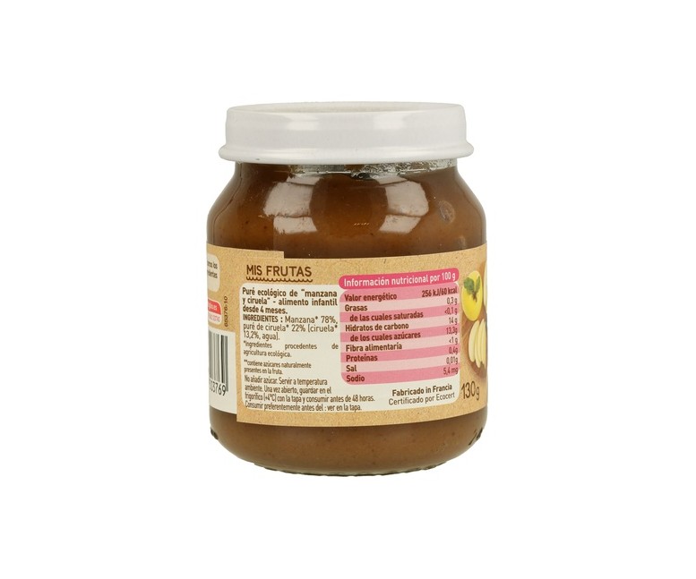 Tarrito De Manzana Y Ciruela 4m+ 130 g Babybio