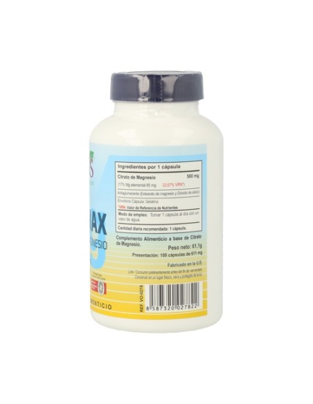 Magmax Citrato de Magnesio 100 cápsulas de 500mg Vbyotics