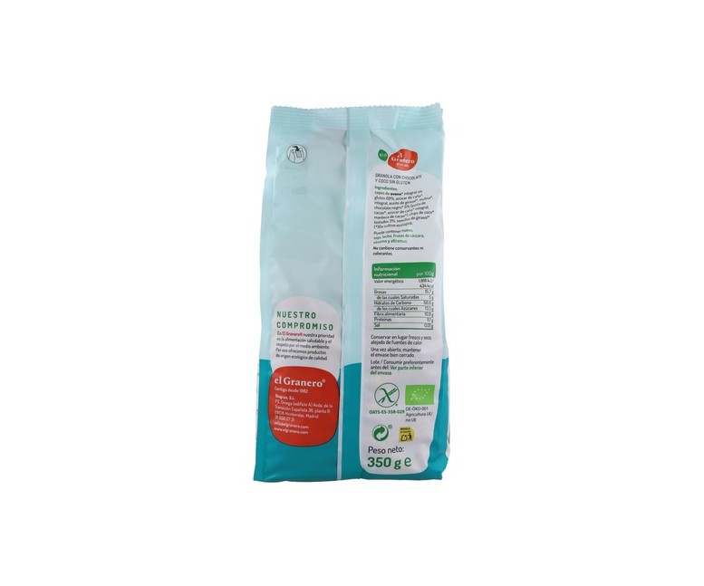 Granola con Chocolate y Coco Sin Gluten Bio 350 g El Granero Integral