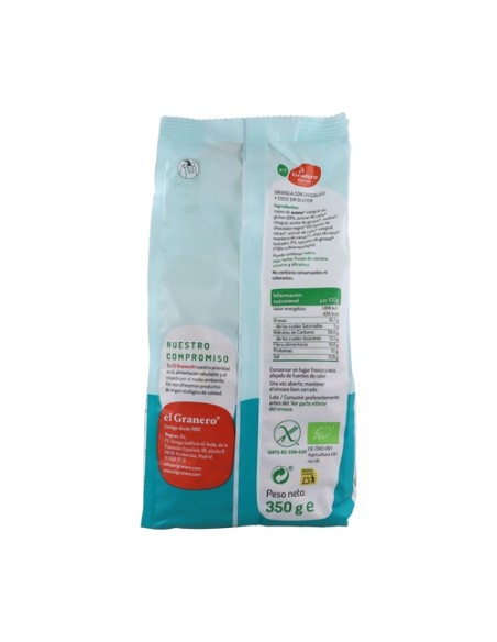 Granola con Chocolate y Coco Sin Gluten Bio 350 g El Granero Integral