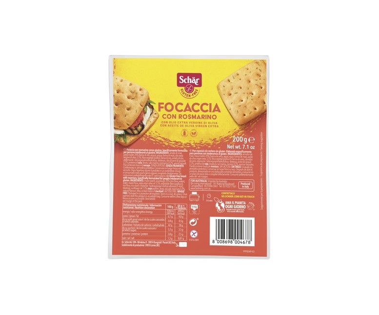 Pan focaccia con romero sin gluten 200 g Schär