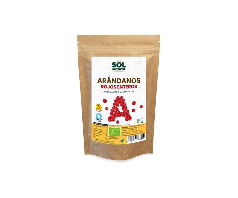 Arándanos rojos de Canadá sin azúcar Bio 125 g Sol Natural
