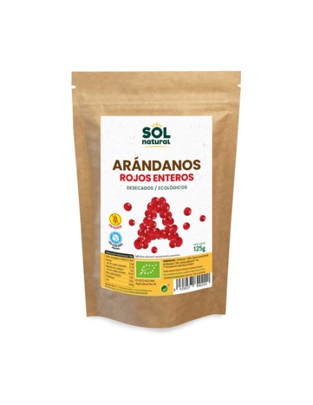 Arándanos rojos de Canadá sin azúcar Bio 125 g Sol Natural