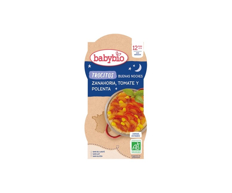 Tarrito noche trocitos zanahoria tomate y polenta 12m+ 2 unidades de 200g (Zanahoria) Babybio