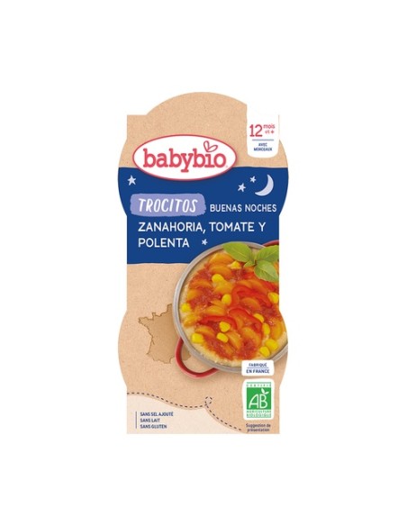 Tarrito noche trocitos zanahoria tomate y polenta 12m+ 2 unidades de 200g (Zanahoria) Babybio