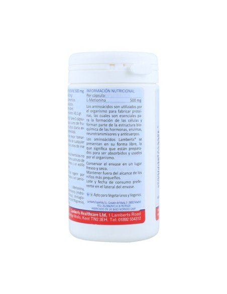 L-Metionina 60 cápsulas de 500mg Lamberts