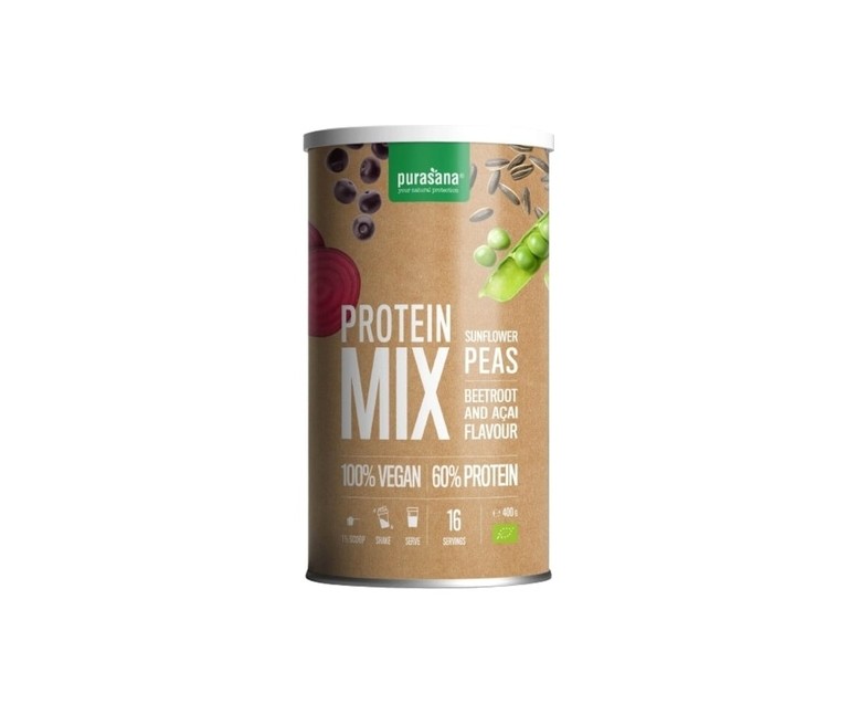 Proteína de guisante, arroz, frutos del bosque, açai 400 g de polvo (Chocolate) Purasana
