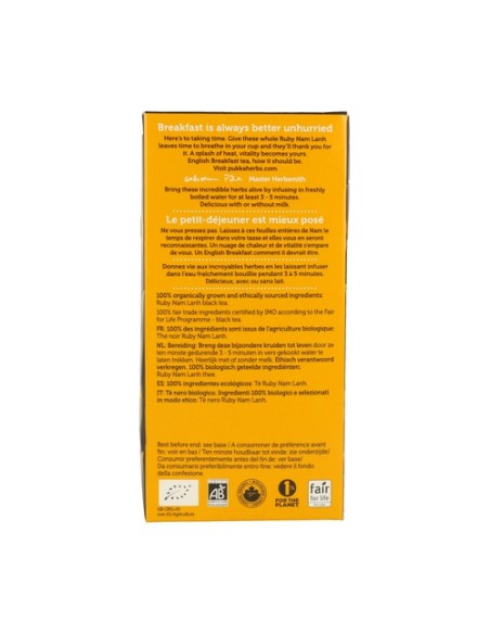 Té Elegant English Breakfast BIO 20 bolsitas infusoras Pukka