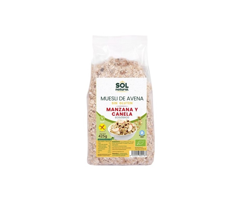Muesli de avena sin gluten con manzana y canela Bio 425 g Sol Natural
