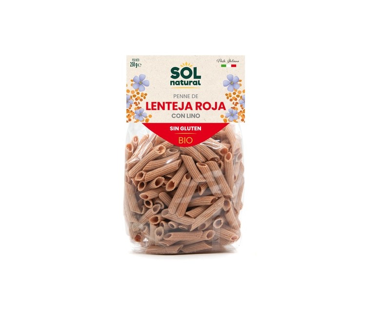 Macarrones lenteja roja con lino sin gluten Bio 250 g Sol Natural