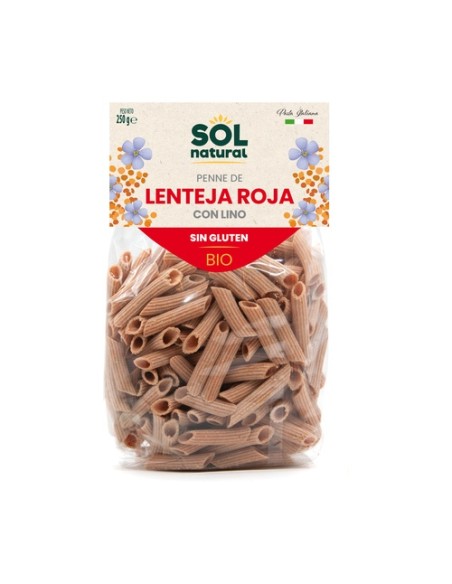 Macarrones lenteja roja con lino sin gluten Bio 250 g Sol Natural