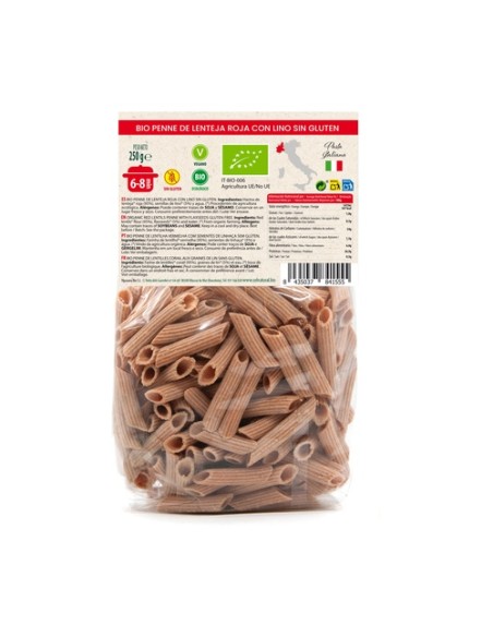 Macarrones lenteja roja con lino sin gluten Bio 250 g Sol Natural