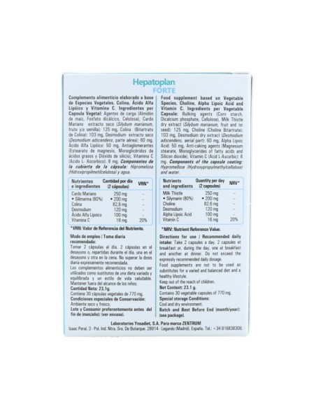 Hepatoplan Forte 30 cápsulas Zentrum