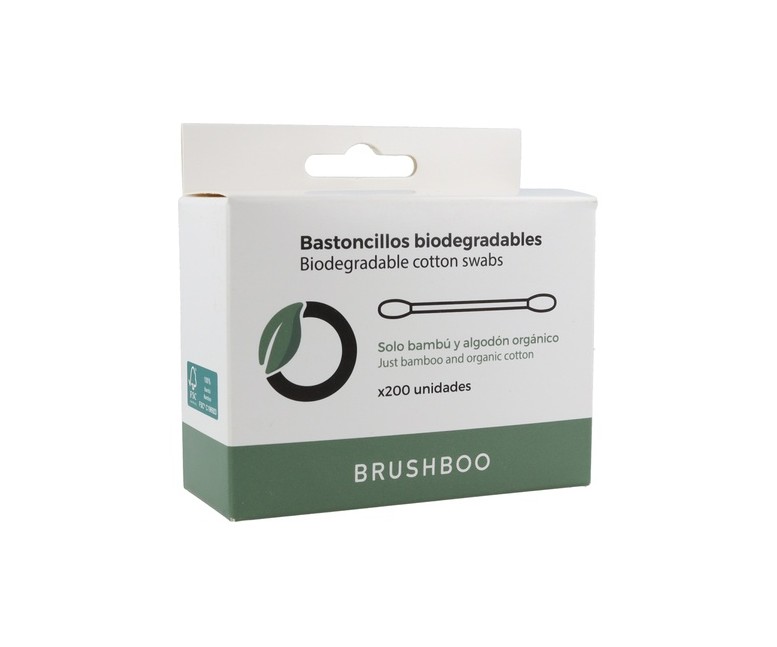 Bastoncillos bio bambú y algodón orgánico 200 unidades Brushboo