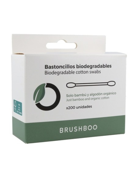 Bastoncillos bio bambú y algodón orgánico 200 unidades Brushboo
