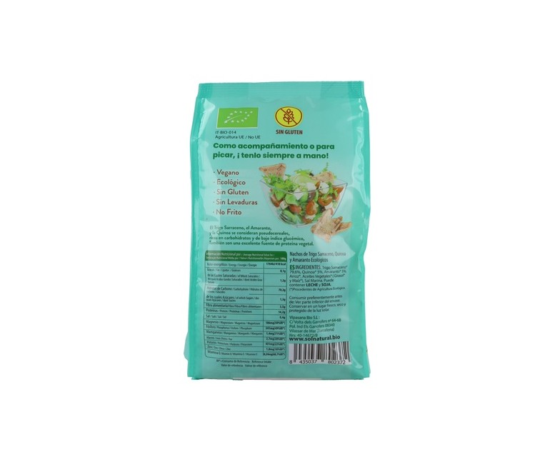 Nachos de trigo sarraceno, amaranto y quinoa sin gluten Bio 80 g Sol Natural