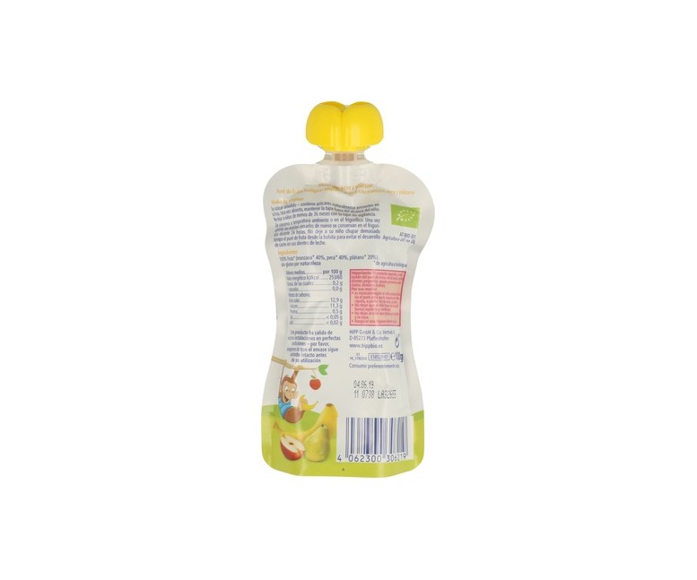 Bolsita de Manzana, Pera y Plátano 4m+ 100 g HiPP
