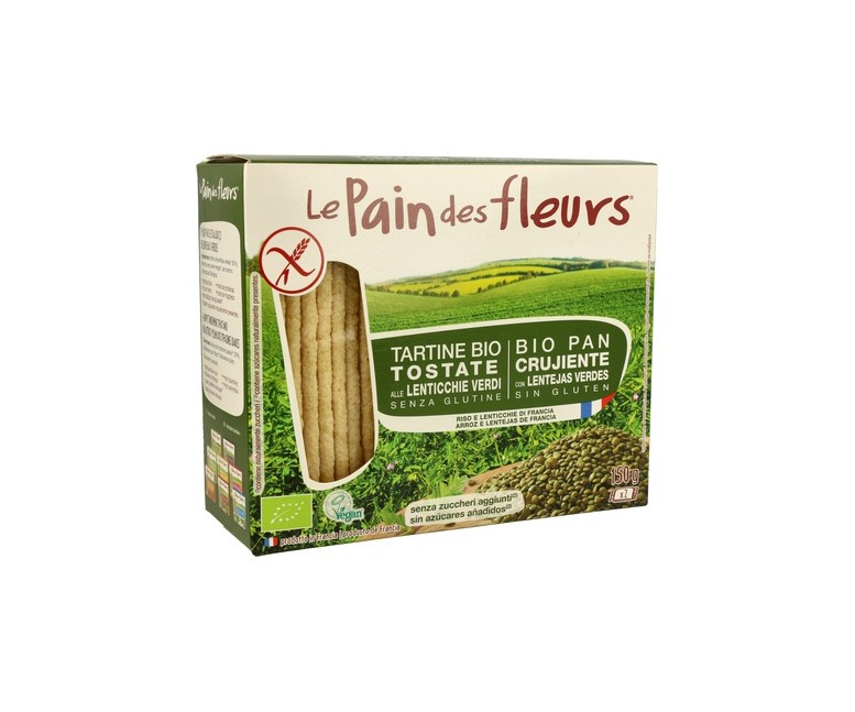 Tostadas Crujientes de lentejas verdes Bio Sin Gluten 150 g Le pain des fleurs